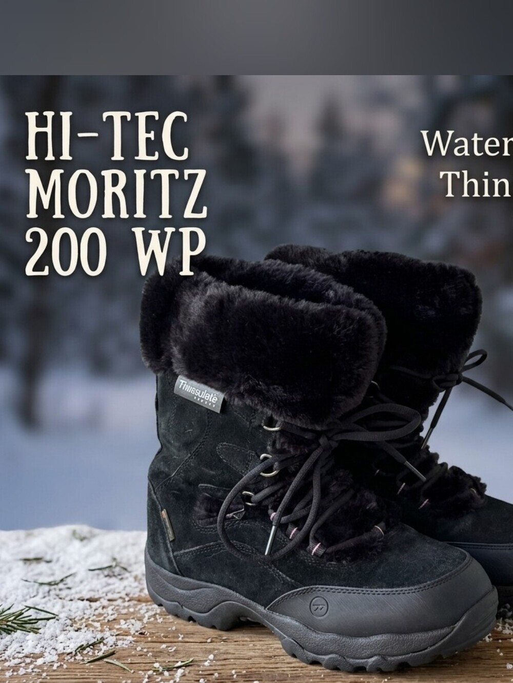 Hi-Tec Moritz 200 WP Waterproof Thinsulate Winter Snow Boots — Black — Women’s 8